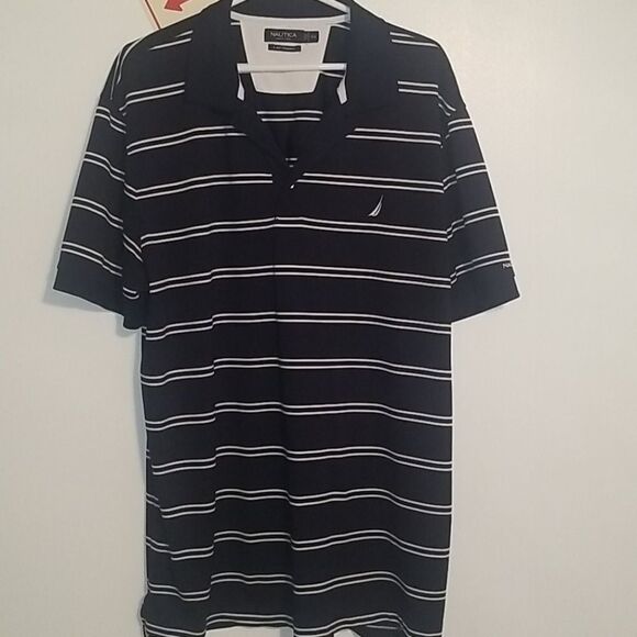 NAUTICA "A Bit TRIMMER" NAVY w/ WHITE STRIPES POLO - Picture 3 of 6